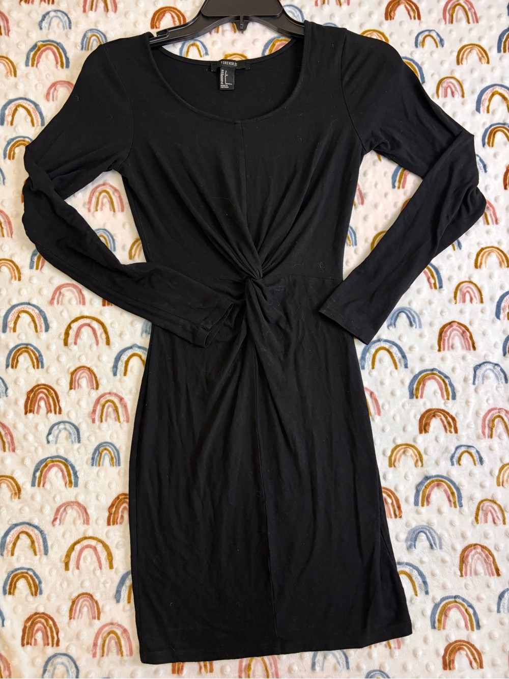 Forever 21 Black Long Sleeve Twist-Front Dress